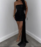 Sexy Sheath Strapless Black Satin Short Little Black Dress Homecoming Dresses Summer Hoco Dresses Cocktail Dress Birthday Outfits HZ1214
