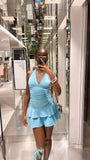 Sexy Sheath Strapless Blue Short Black Girl Homecoming Dresses Summer Hoco Dresses Cocktail Dress Birthday Outfits HZ1214