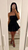 Simple A line Strapless Black Girl Summer Birthday Dresses For Teens Hoco Dress Mini 18th Birthday Outfit Cocktail Dresses HZ1214