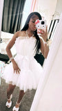 Simple Ball Gown Strapless Black Girl Summer Birthday Dresses For Teens White Hoco Dress Mini 18th Birthday Outfit Cocktail Dresses HZ1214