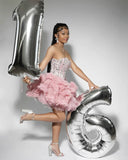 Sexy Ball Gown Sweetheart Sequin Beads Pink Short Summer Birthday Dresses Hoco Dress Mini 16th Birthday Outfit Cocktail Dresses HZ1214