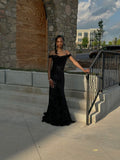 Classy Mermaid Off The Shoulder Black Sequin Black Girl Long Prom Dresses Party Dress Birthday Outfits Graduation Dresses HZ1214