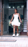 Pretty Sheath Square Neck Black Girl Summer Birthday Dresses For Teens White Hoco Dress Mini 18th Birthday Outfit Cocktail Dresses HZ1214