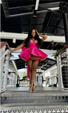 Elegant Ball Gown Strapless Black Girl Summer Birthday Dresses For Teens Pink Hoco Dress Mini 18th Birthday Outfit Cocktail Dresses HZ1214