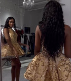 Elegant Ball Gown High Neck Black Girl Summer Birthday Dresses For Teens Gold Sequin Hoco Dress Mini 18th Birthday Outfit Cocktail Dresses HZ1214
