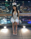 Sexy Sheath Sequin Beads Short Summer Black Girls Birthday Dresses Hoco Dress Mini 18th Birthday Outfit Cocktail Dresses HZ1214
