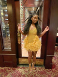 Sexy Sheath Sequin Beads Short Summer Black Girls Gold Feathers Birthday Dresses Hoco Dress Mini 18th Birthday Outfit Cocktail Dresses HZ1214