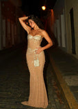 Sexy Mermaid Strapless Champagne Sleeveless Prom Dresses Party Dress Summer Birthday Outfits Birthday Dresses HZ1214