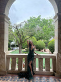 Sexy Mermaid Spaghetti Straps Green Slit Sleeveless Prom Dresses Party Dress Summer Birthday Outfits Birthday Dresses HZ1214