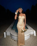 Sexy Mermaid Champagne Sequin Black Girl Prom Dresses Party Dress Summer Birthday Outfits Birthday Dresses HZ1214