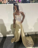 Sexy Mermaid Spaghetti Straps Champagne Sleeveless Prom Dresses Party Dress Summer Black Girls Birthday Outfits Birthday Dresses HZ1214
