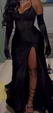 Sexy Mermaid Halter Black Slit Sleeveless Prom Dresses Party Dress Summer Black Girls Birthday Outfits Birthday Dresses HZ1214