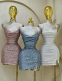 Cute Sheath Spaghetti Straps Sequin Short Summer 18th Birthday Dresses Hoco Dress Mini 21st Birthday Outfit Cocktail Dresses HZ1214