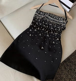 Pretty A line Spaghetti Straps Black Silver Beads Summer 16th Birthday Dresses For Teens Hoco Dress Mini 18th Gold Birthday Outfit Cocktail Dresses For Women HZ1214