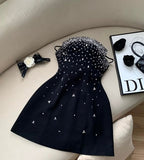 Pretty A line Spaghetti Straps Black Silver Beads Summer 16th Birthday Dresses For Teens Hoco Dress Mini 18th Gold Birthday Outfit Cocktail Dresses For Women HZ1214