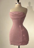 Pretty Sheath Strapless Pink Sequin Summer 16th Birthday Dresses For Teens Hoco Dress Mini 18th Birthday Outfit Cocktail Dresses For Women HZ1214