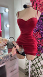 Pretty Sheath Spaghetti Straps Burgundy Summer 16th Birthday Dresses For Teens Hoco Dress Mini 18th Birthday Outfit Cocktail Dresses For Women HZ1214