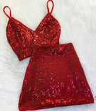 Pretty 2 Pieces Spaghetti Straps Burgundy Sequin Summer 16th Birthday Dresses For Teens Hoco Dress Mini 18th Birthday Outfit Cocktail Dresses For Women HZ1214