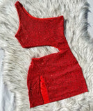 Pretty Sheath One Shoulder Red Sequin Summer 16th Birthday Dresses For Teens Hoco Dress Mini 18th Birthday Outfit Cocktail Dresses For Women HZ1214