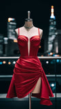 Pretty Sheath Spaghetti Straps Burgundy Satin Summer 16th Birthday Dresses For Teens Hoco Dress Mini 18th Birthday Outfit Cocktail Dresses For Women HZ1214