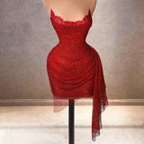 Pretty Sheath Strapless Red Sequin Summer 16th Birthday Dresses For Teens Hoco Dress Mini 21st Birthday Outfit Cocktail Dresses For Women HZ1214