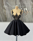 Pretty Ball Gown Black Satin Short Homecoming Dresses Summer Hoco Dresses Cocktail Dress Birthday Outfits HZ1214