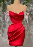 Trendy Sheath Spaghetti Straps Red Black Girl Short Homecoming Dress Summer Middle School Hoco Dresses Cocktail Dress Birthday Outfits HZ1214
