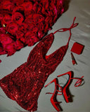 Cute Sheath Halter Sequin Red Short Homecoming Dress Summer Middle School Formal Hoco Dresses Cocktail Dress Birthday Outfits HZ1214