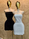 Cute Sheath Strapless Sequin Black Formal Short Summer 18th Birthday Dresses Hoco Dress Mini 21st Birthday Outfit Cocktail Dresses HZ1214