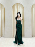 Sexy Mermaid Sweetheart Dark Green Slit Sleeveless Prom Dresses Party Dress Summer Birthday Outfits Birthday Dresses HZ1214