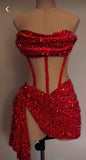Trendy Sheath Strapless Red Sequin Formal Short 8th Grade Homecoming Dress Summer Middle School Hoco Dresses Cocktail Dress Birthday Outfits HZ1214