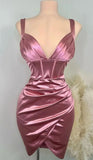 Trendy Sheath Straps Pink Satin Formal Short 8th Grade Homecoming Dress Summer Middle School Hoco Dresses Cocktail Dress Birthday Outfits HZ1214