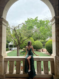 Sexy Mermaid Spaghetti Straps Green Slit Sleeveless Prom Dresses Party Dress Summer Birthday Outfits Birthday Dresses HZ1214