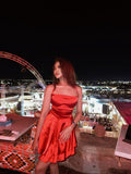 Trendy A line Halter Red Sleeveless Formal Short 8th Grade Baddie Homecoming Dress Summer Middle School Hoco Dresses Cocktail Dress Birthday Outfits HZ1214