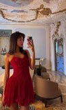 Trendy A line Halter Chiffon Red Sleeveless Formal Short 8th Grade Homecoming Dress Summer Middle School Hoco Dresses Cocktail Dress Birthday Outfits HZ1214