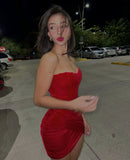 Cute Sheath Sweetheart Satin Red Short Balloon Homecoming Dress Summer Middle School Formal Baddie Hoco Dresses Cocktail Dress Birthday Outfits HZ1214