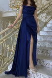 Classy Mermaid Strapless Royal Blue Slit Long Prom Dresses Formal Gown Summer Wedding Guest Dress Wedding Outfits For Guest HZ1214