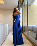 Classy A line Strapless Royal Blue Chiffon Long Prom Gown Summer Wedding Guest Dress Bridal Guest Dresses Wedding Outfits For Guest HZ1214