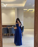Classy A line Strapless Royal Blue Chiffon Long Prom Gown Summer Wedding Guest Dress Bridal Guest Dresses Wedding Outfits For Guest HZ1214