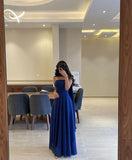 Classy A line Strapless Royal Blue Chiffon Long Prom Gown Summer Wedding Guest Dress Bridal Guest Dresses Wedding Outfits For Guest HZ1214