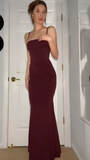 Classy Mermaid Spaghetti Straps Burgundy Long Prom Dresses Formal Gown Summer Wedding Guest Dress Wedding Outfits For Guest HZ1214