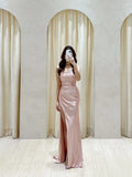 Classy Sheath Strapless Sequin Pink Slit Long Prom Gown Summer Wedding Guest Dress Bridal Guest Dresses Wedding Outfits For Guest HZ1214