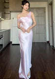 Modest Sheath One Shoulder Satin Pink Long Prom Gown Summer Wedding Guest Dress Bridal Guest Dresses Wedding Outfits For Guest HZ1214