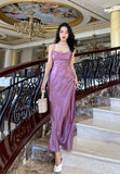 Classy Sheath Spaghetti Straps Lilac Satin Long Prom Gown Summer Wedding Guest Dress Bridal Guest Dresses Wedding Outfits For Guest HZ1214