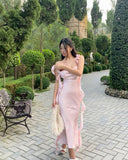 Classy Sheath Square Neck Ruffles Satin Backless Prom Gown Summer Wedding Guest Dress Bridal Guest Dresses Wedding Outfits For Guest HZ1214