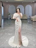 Vintage Wedding Dress Mermaid Off The Shoulder White Summer Beach Long Wedding Dresses Bridal Gowns HZ1214