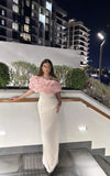 Classy Sheath Off The Shoulder Ruffles Pink Prom Gown Summer Wedding Guest Dress Bridal Guest Dresses Wedding Outfits For Guest HZ1214
