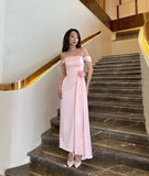 Classy A line Off The Shoulder Ruffles Pink Prom Gown Summer Wedding Guest Dress Bridal Guest Dresses Wedding Outfits For Guest HZ1214