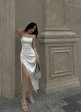 Simple A line Straps White Prom Gown Summer Wedding Guest Dress Bridal Guest Dresses Wedding Outfits For Guest HZ1214