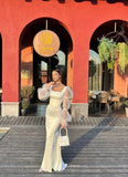 Modest Mermaid Square Neck White Prom Gown Summer Wedding Guest Dress Bridal Guest Dresses Wedding Outfits For Guest HZ1214